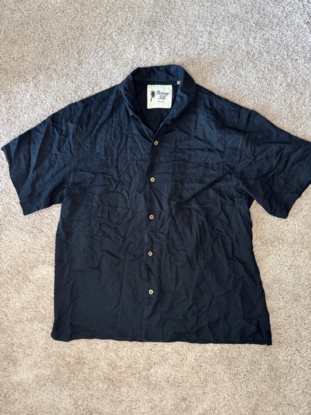 Vintage Style Black Short-Sleeve Button-Down Shirt